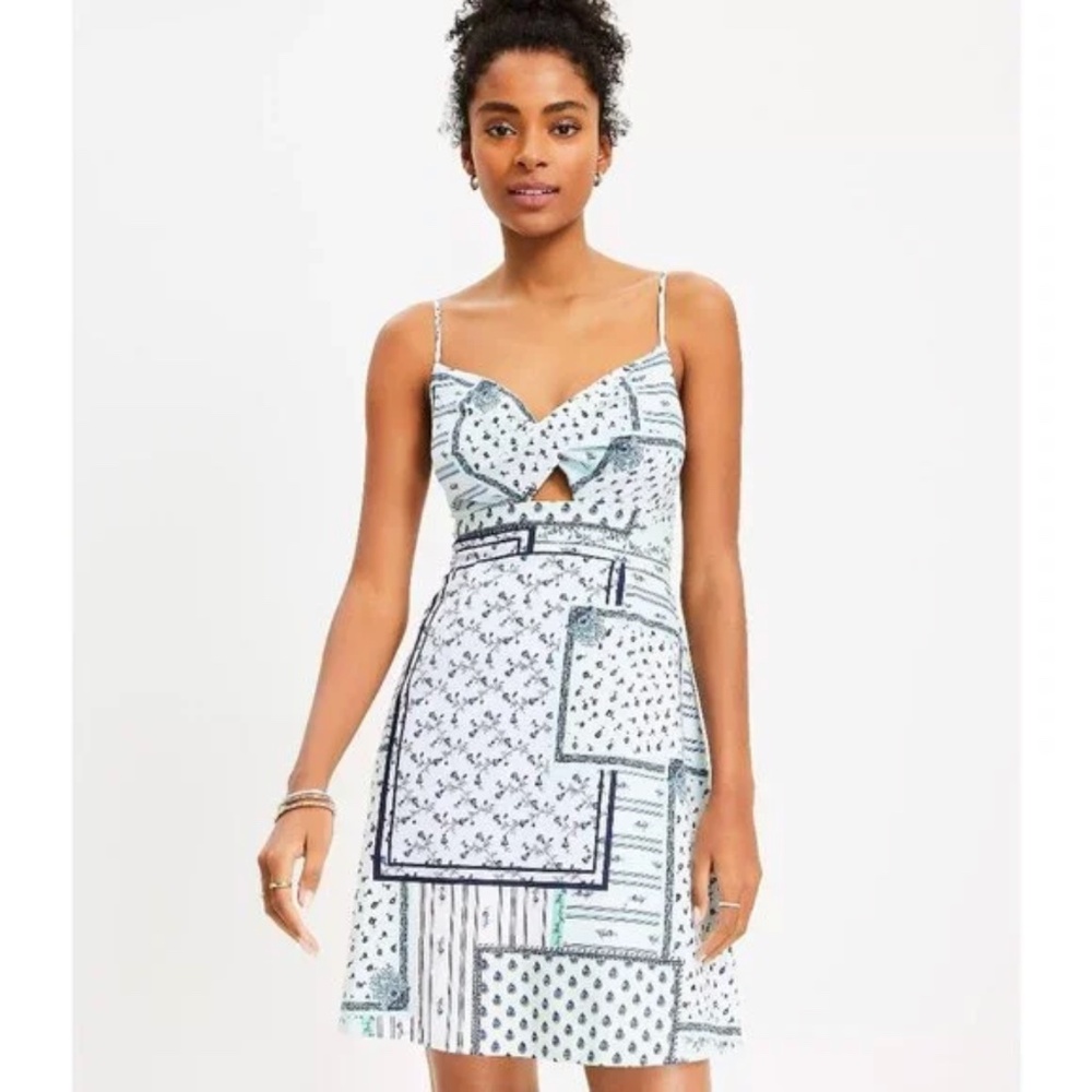 Loft Patchwork Cutout Twist Cami Dress Sz 8